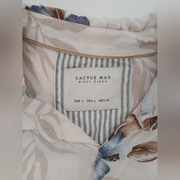 Cactus Man Ricky Singh Tropical lightweight button-up Beach Vacation shirt Large - Picture 2 of 6